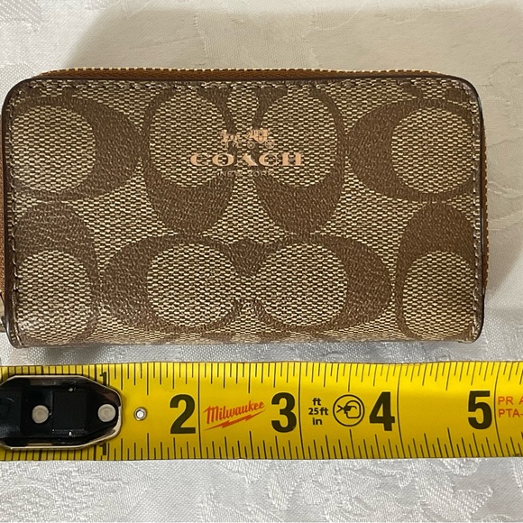 Coach Women's Khaki Signature Logo Canvas Small Two Zippered Zip Around Wallet - Picture 3 of 5